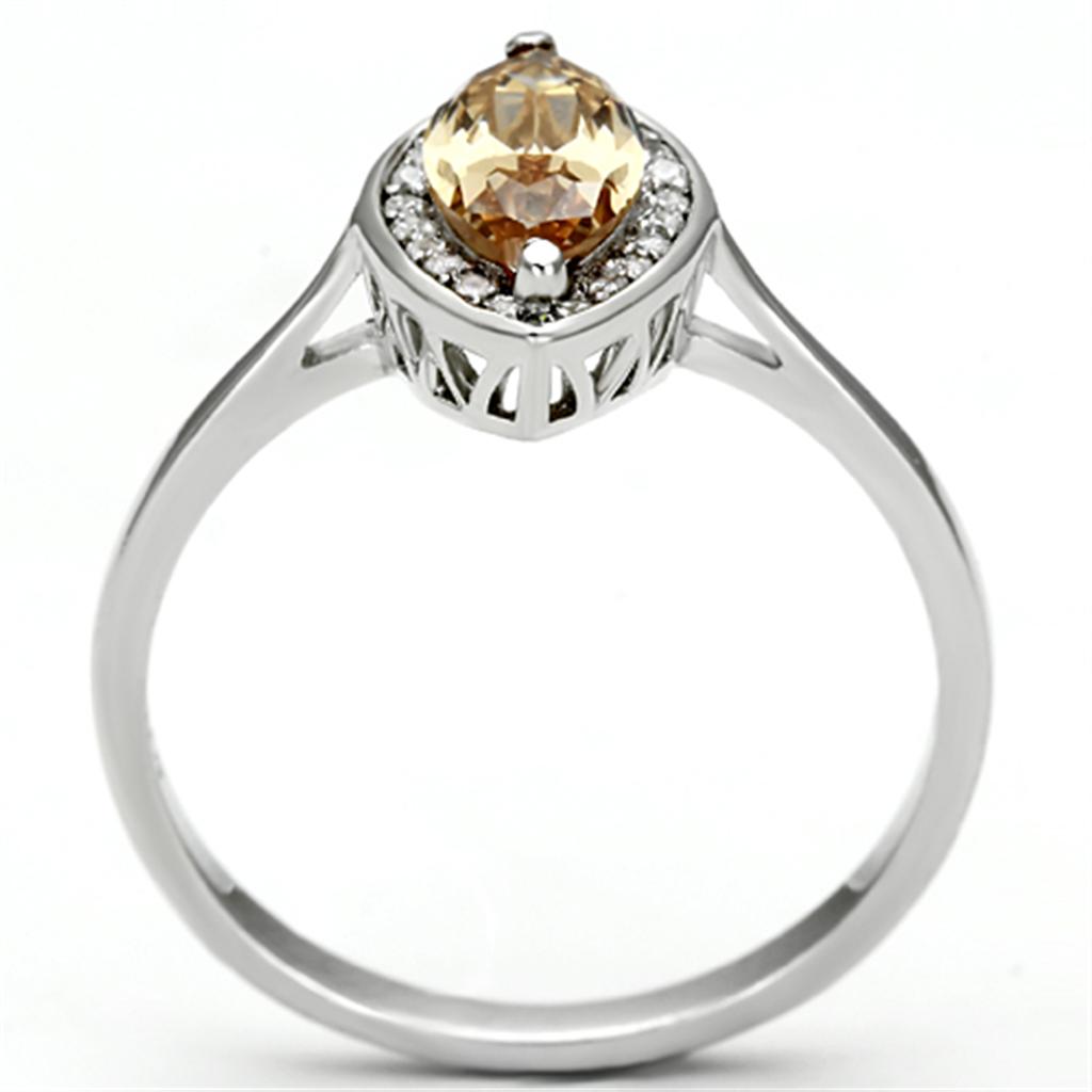 TS098 - Rhodium 925 Sterling Silver Ring with AAA Grade CZ  in Champagne-2
