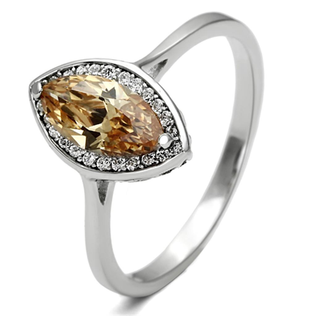 TS098 - Rhodium 925 Sterling Silver Ring with AAA Grade CZ  in Champagne-4