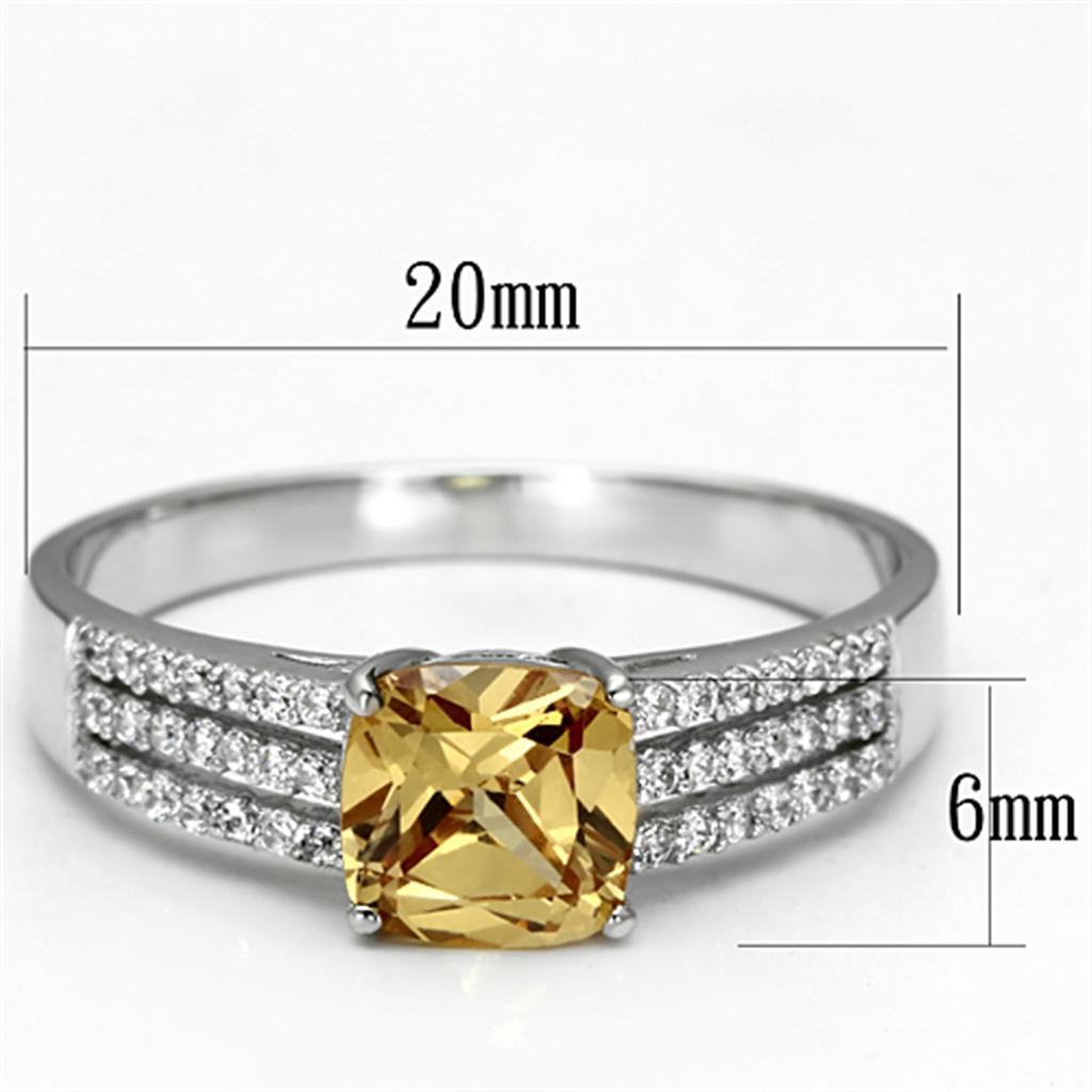 TS099 - Rhodium 925 Sterling Silver Ring with AAA Grade CZ  in Champagne-1