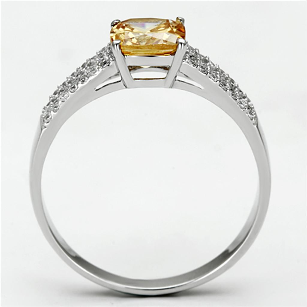 TS099 - Rhodium 925 Sterling Silver Ring with AAA Grade CZ  in Champagne-2