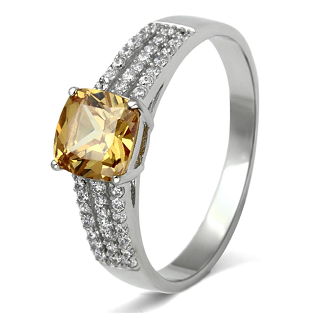 TS099 - Rhodium 925 Sterling Silver Ring with AAA Grade CZ  in Champagne-4