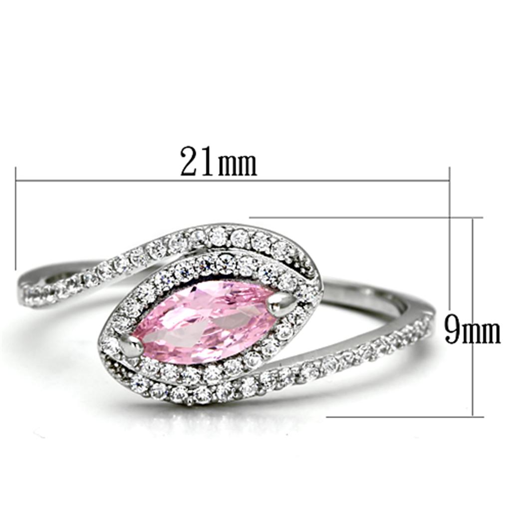 TS101 - Rhodium 925 Sterling Silver Ring with AAA Grade CZ  in Rose-1