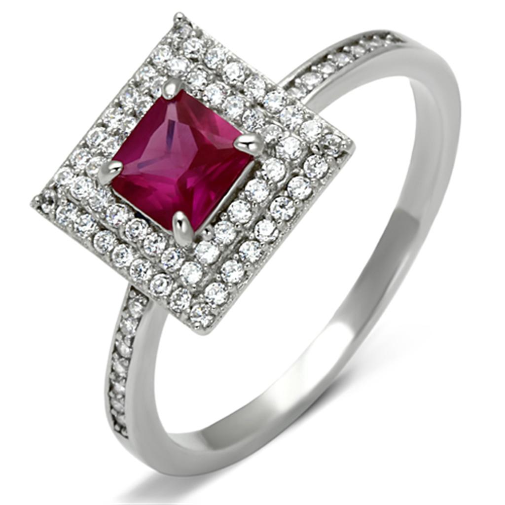 TS102 - Rhodium 925 Sterling Silver Ring with Synthetic Corundum in Ruby-4