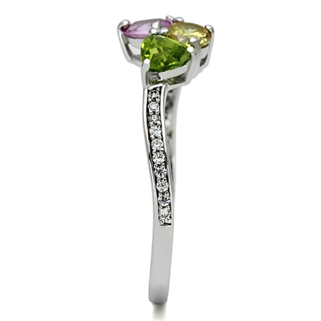 TS103 - Rhodium 925 Sterling Silver Ring with AAA Grade CZ  in Multi Color-3