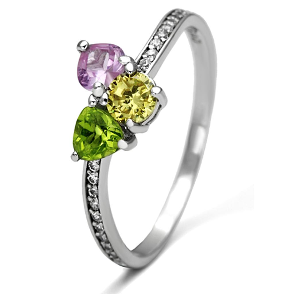 TS103 - Rhodium 925 Sterling Silver Ring with AAA Grade CZ  in Multi Color-4