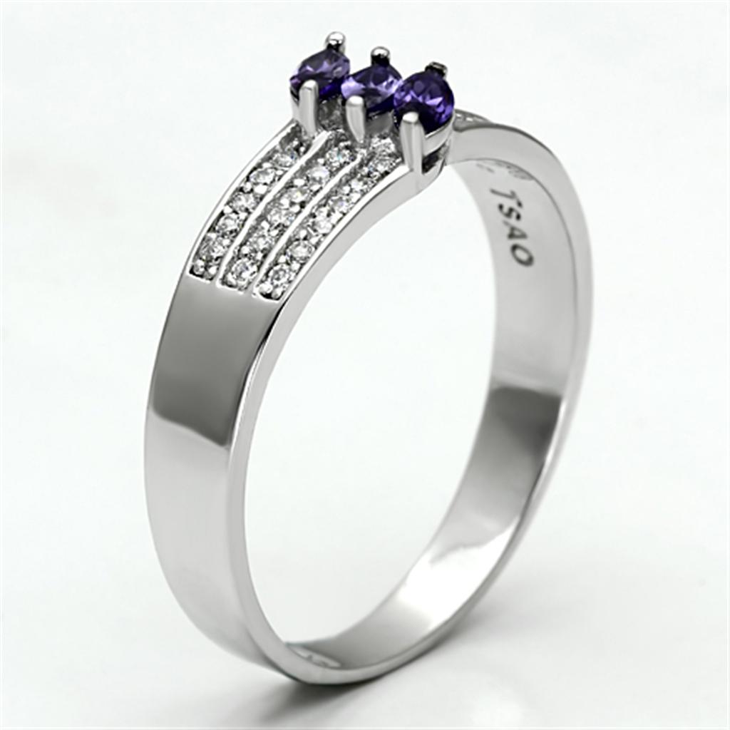 TS104 - Rhodium 925 Sterling Silver Ring with AAA Grade CZ  in Amethyst-3