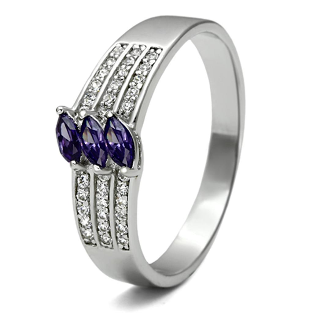 TS104 - Rhodium 925 Sterling Silver Ring with AAA Grade CZ  in Amethyst-4