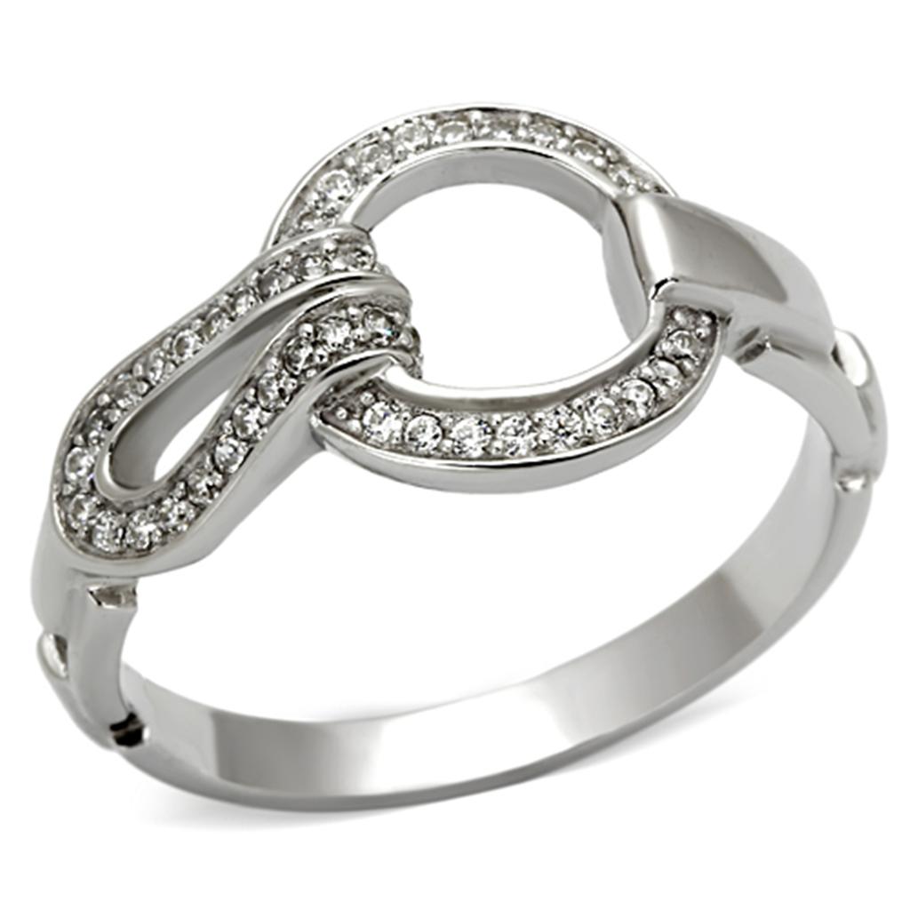 TS105 - Rhodium 925 Sterling Silver Ring with AAA Grade CZ  in Clear-4