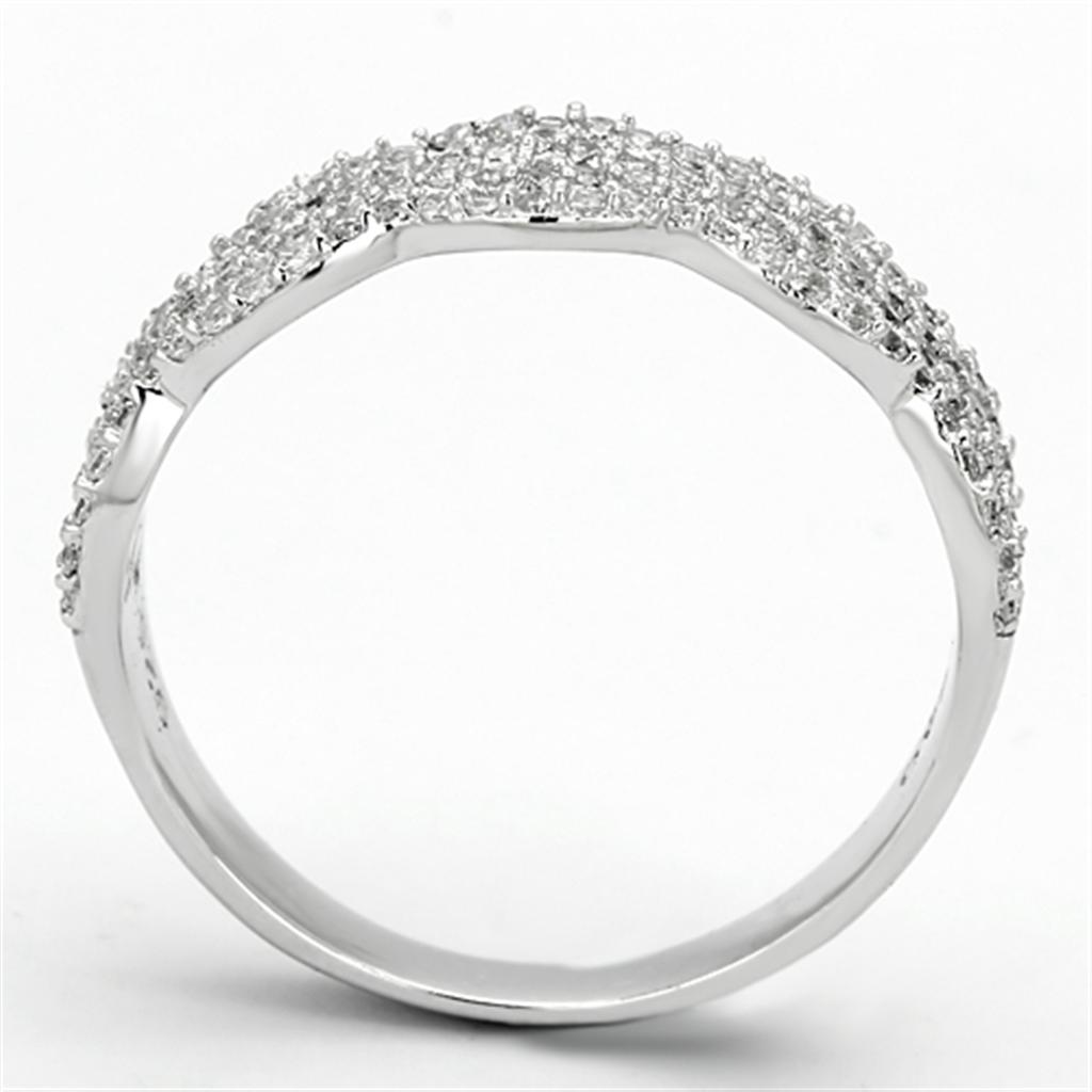 TS106 - Rhodium 925 Sterling Silver Ring with AAA Grade CZ  in Clear-2