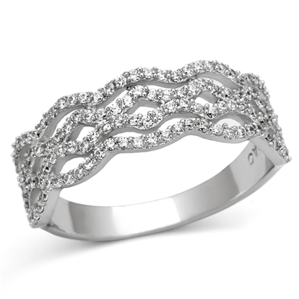 TS106 - Rhodium 925 Sterling Silver Ring with AAA Grade CZ  in Clear-4
