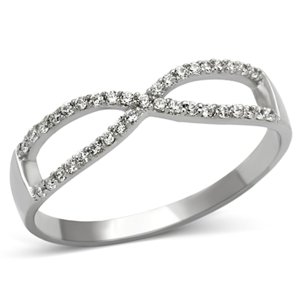 TS107 - Rhodium 925 Sterling Silver Ring with AAA Grade CZ  in Clear-4