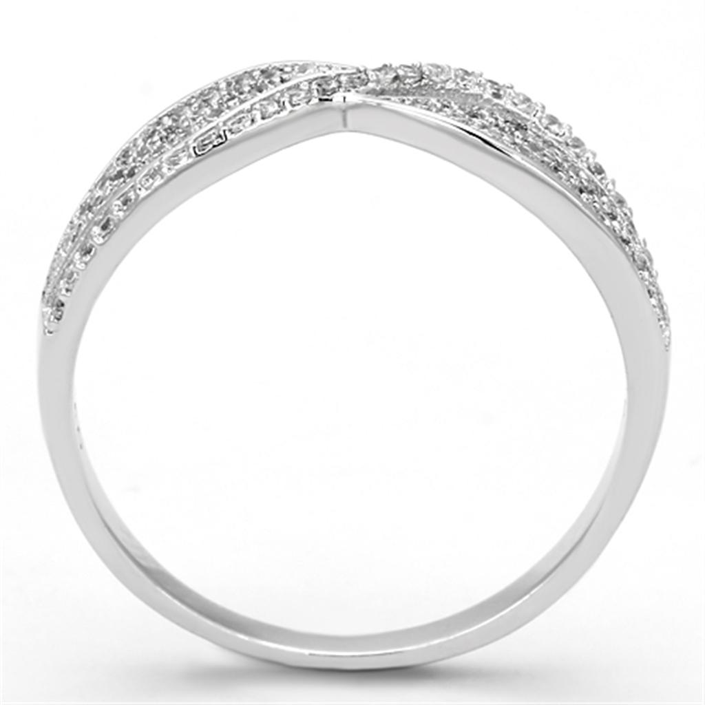 TS108 - Rhodium 925 Sterling Silver Ring with AAA Grade CZ  in Clear-2