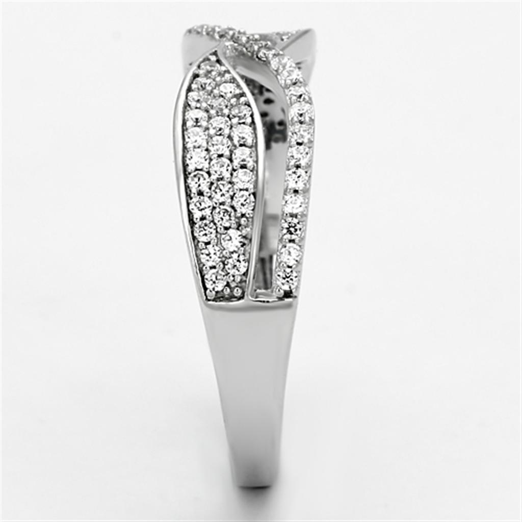 TS108 - Rhodium 925 Sterling Silver Ring with AAA Grade CZ  in Clear-3