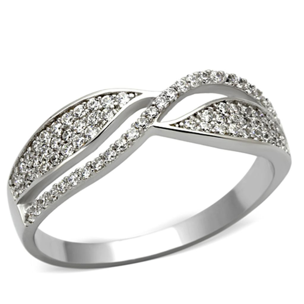 TS108 - Rhodium 925 Sterling Silver Ring with AAA Grade CZ  in Clear-4