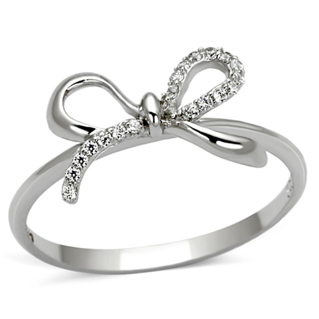 TS109 - Rhodium 925 Sterling Silver Ring with AAA Grade CZ  in Clear-4