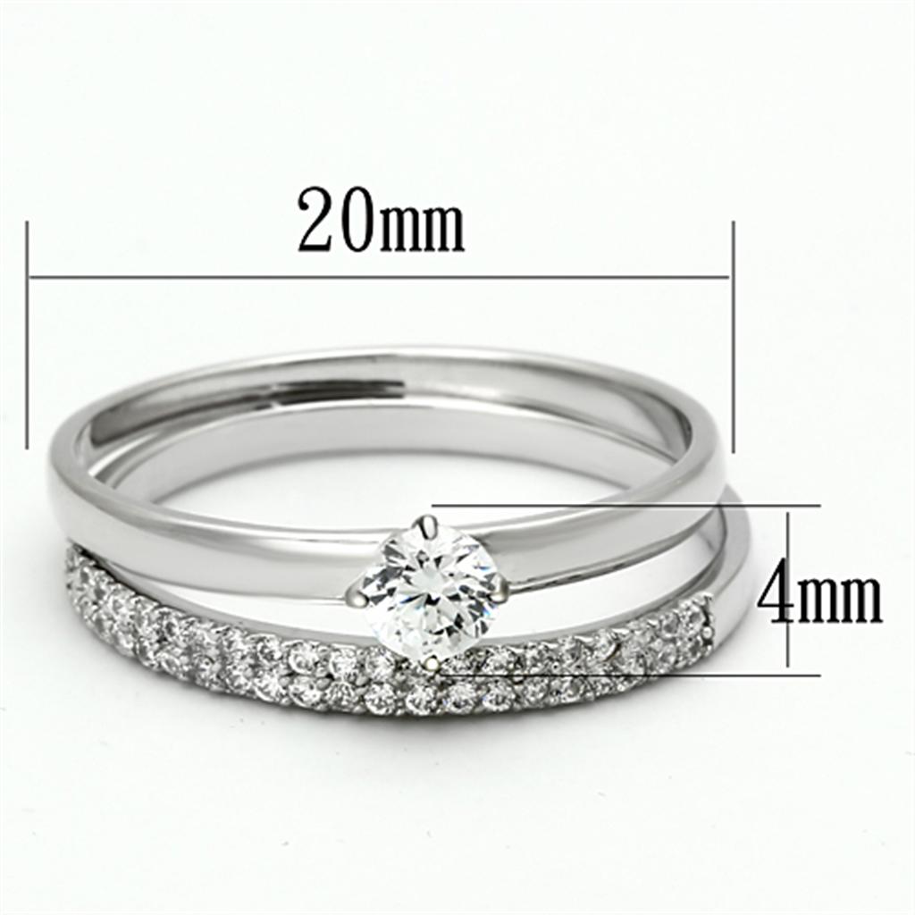 TS110 - Rhodium 925 Sterling Silver Ring with AAA Grade CZ  in Clear-1