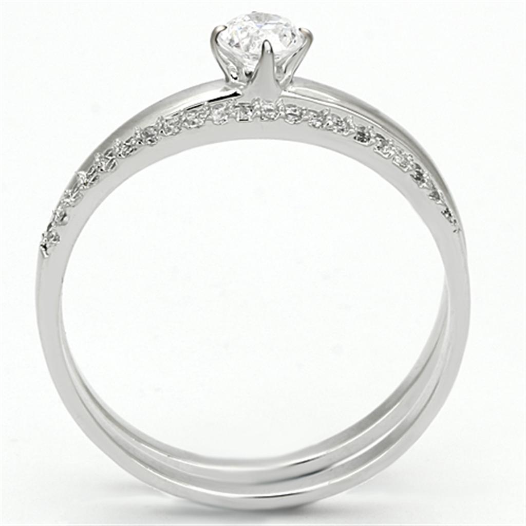 TS110 - Rhodium 925 Sterling Silver Ring with AAA Grade CZ  in Clear-2