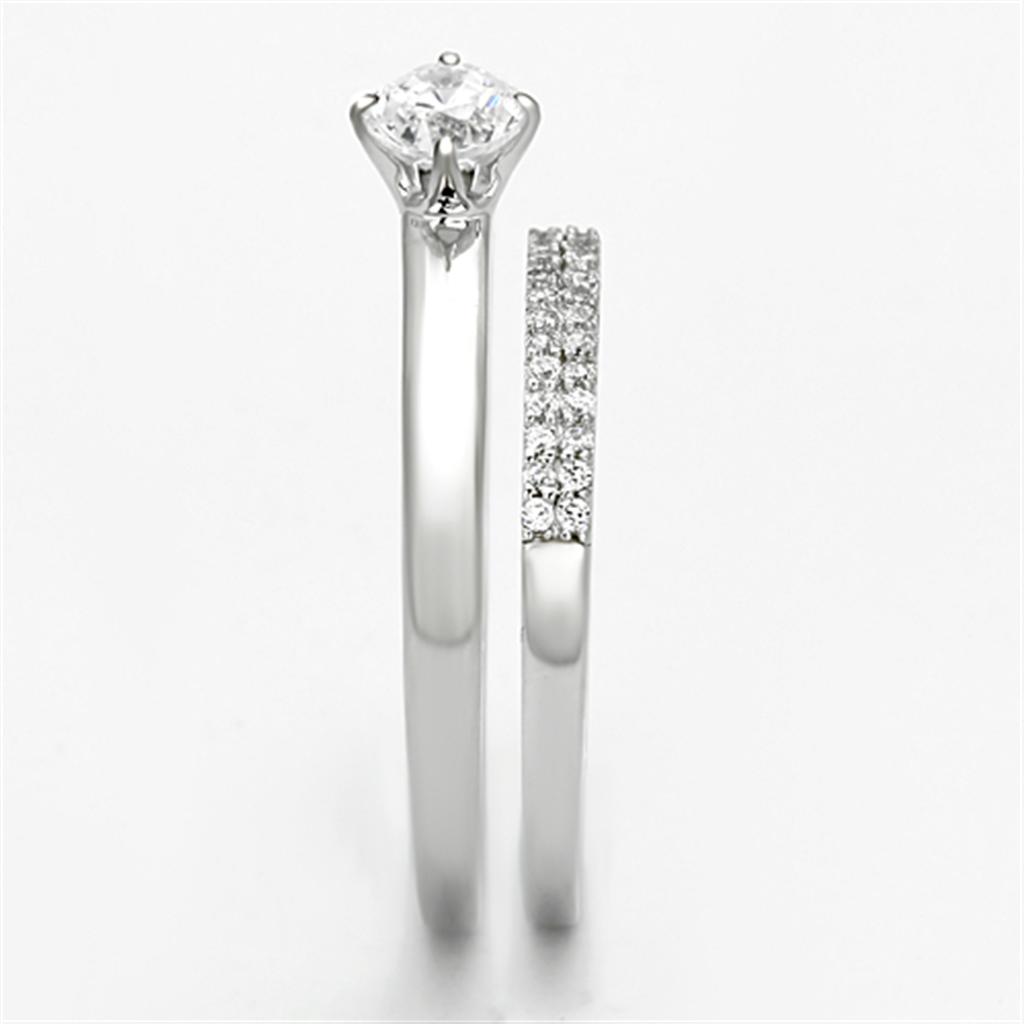 TS110 - Rhodium 925 Sterling Silver Ring with AAA Grade CZ  in Clear-3
