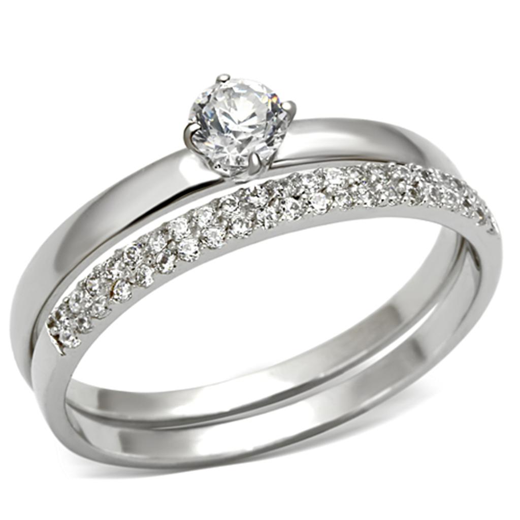 TS110 - Rhodium 925 Sterling Silver Ring with AAA Grade CZ  in Clear-4