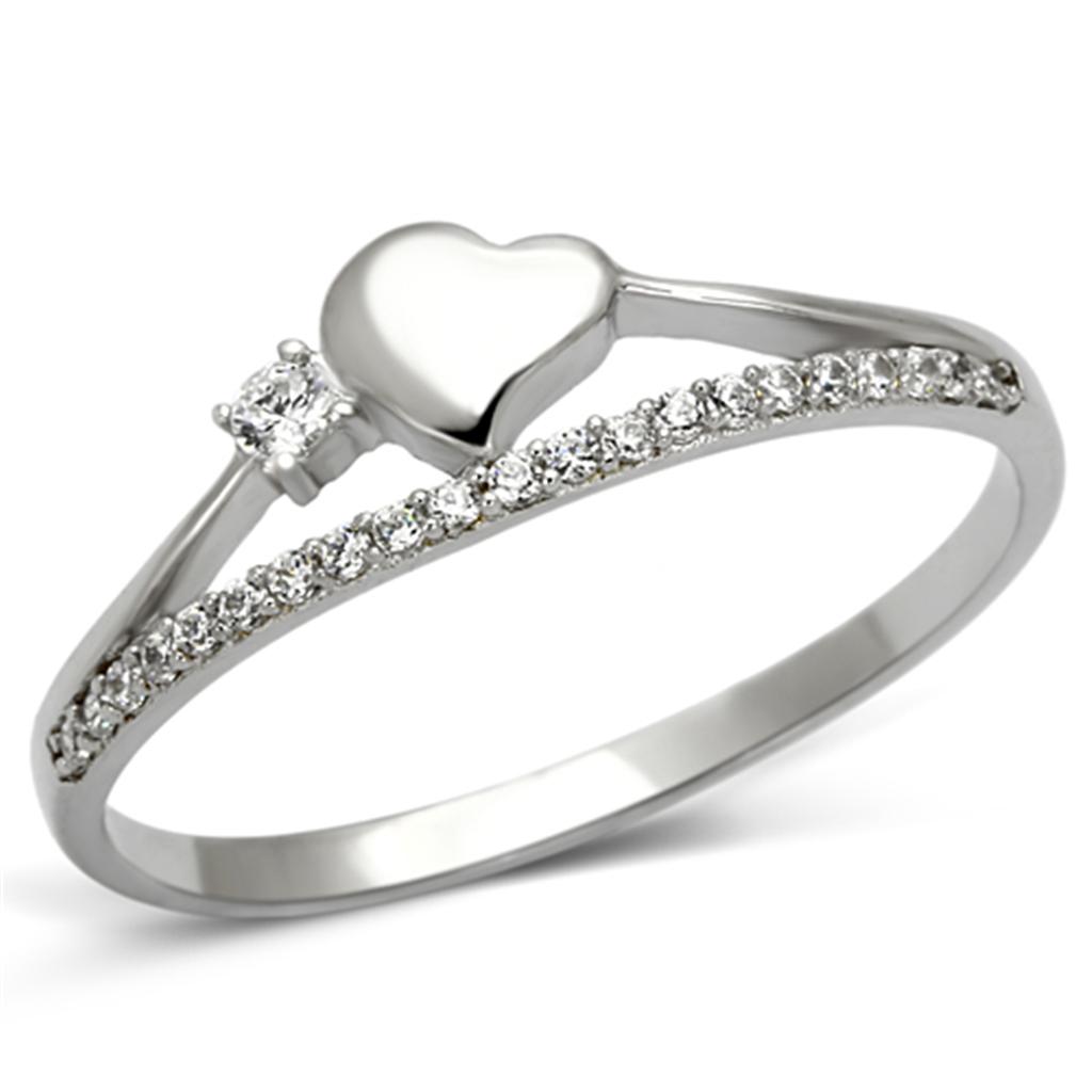 TS111 - Rhodium 925 Sterling Silver Ring with AAA Grade CZ  in Clear-4