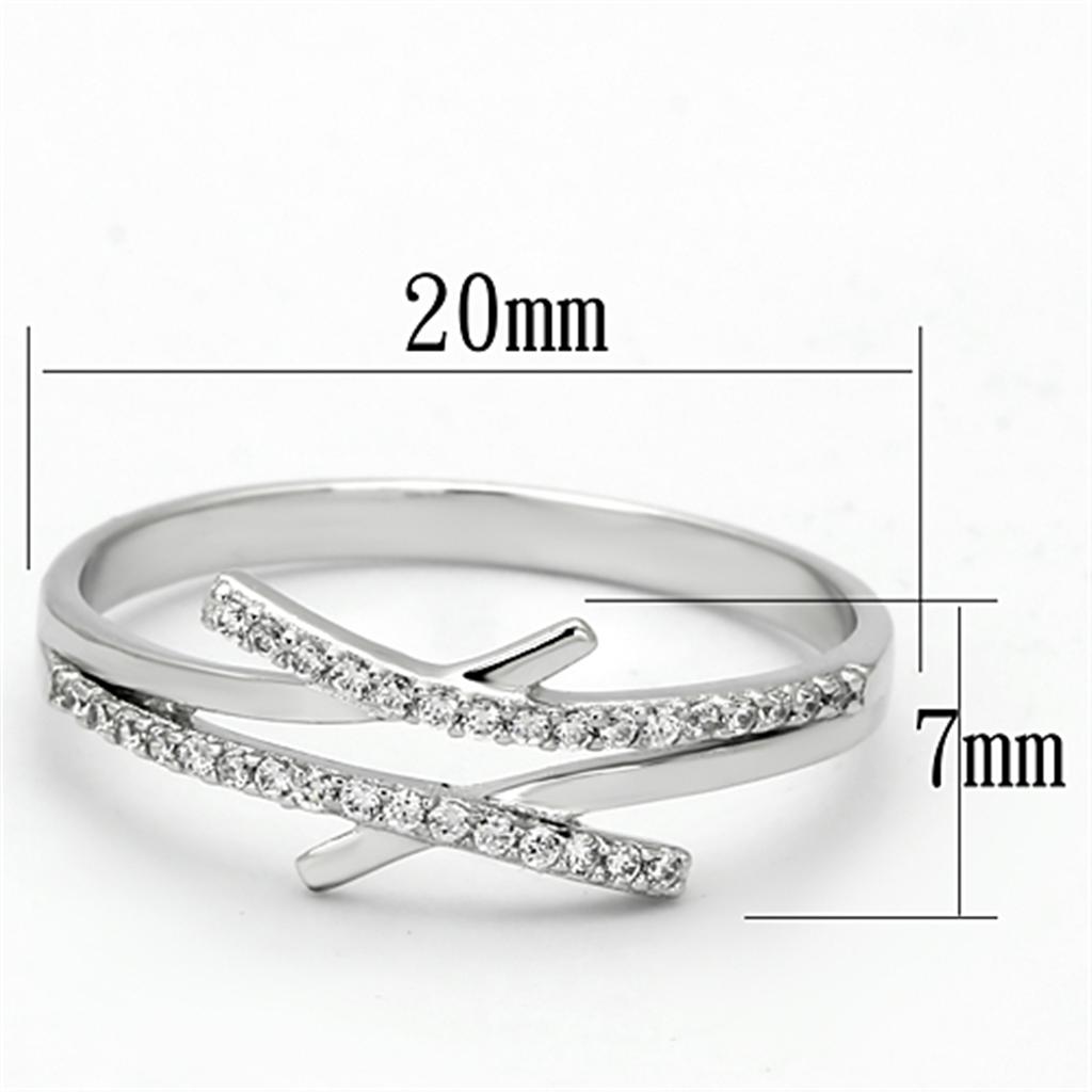 TS113 - Rhodium 925 Sterling Silver Ring with AAA Grade CZ  in Clear-1