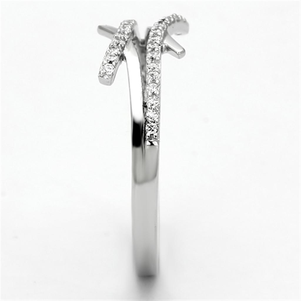 TS113 - Rhodium 925 Sterling Silver Ring with AAA Grade CZ  in Clear-3