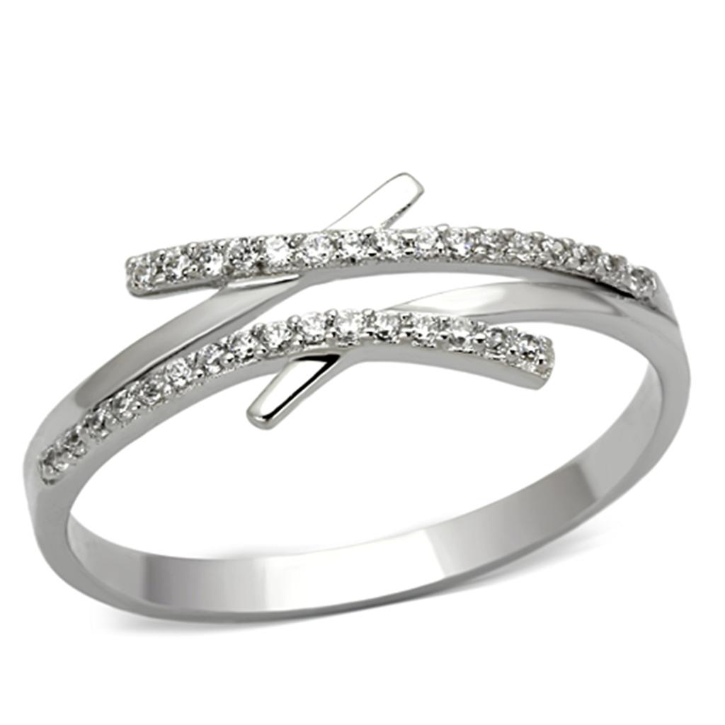 TS113 - Rhodium 925 Sterling Silver Ring with AAA Grade CZ  in Clear-4