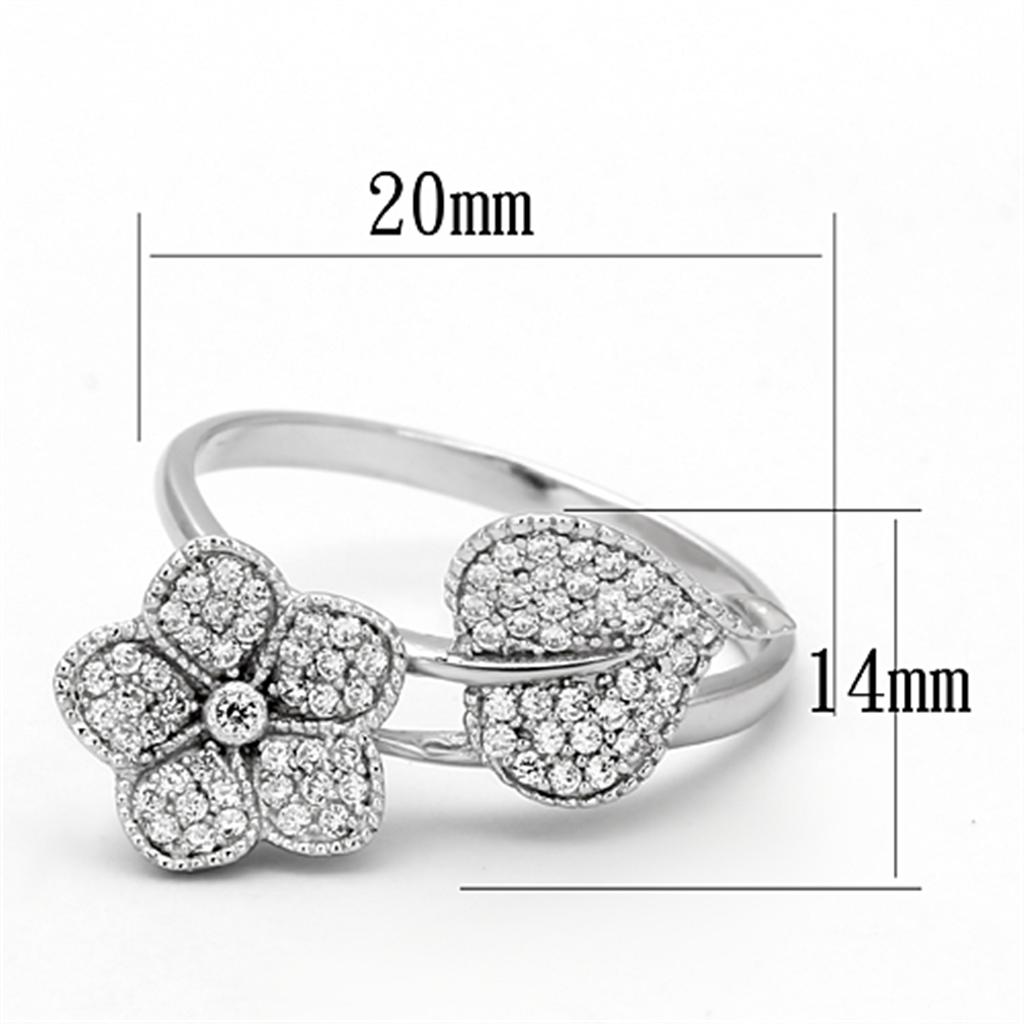 TS114 - Rhodium 925 Sterling Silver Ring with AAA Grade CZ  in Clear-1
