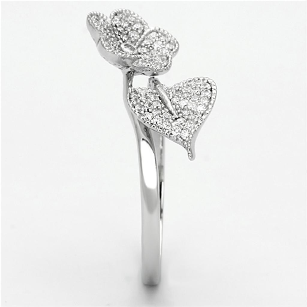 TS114 - Rhodium 925 Sterling Silver Ring with AAA Grade CZ  in Clear-3