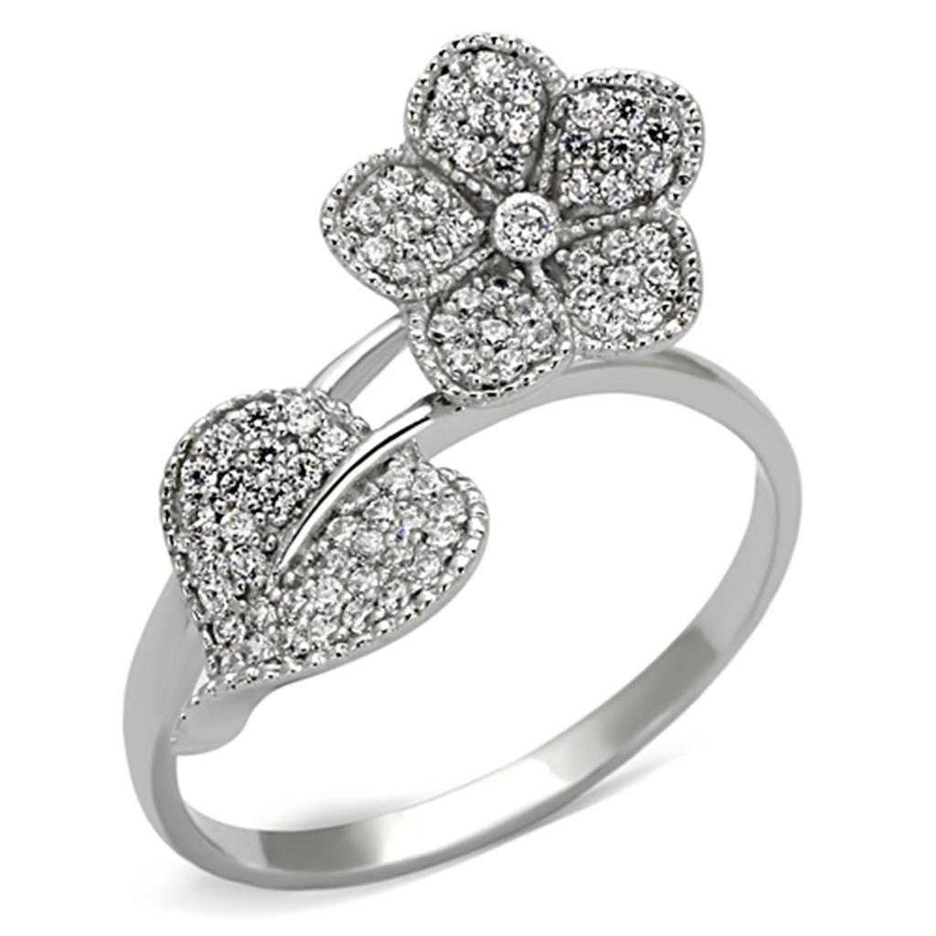 TS114 - Rhodium 925 Sterling Silver Ring with AAA Grade CZ  in Clear-4