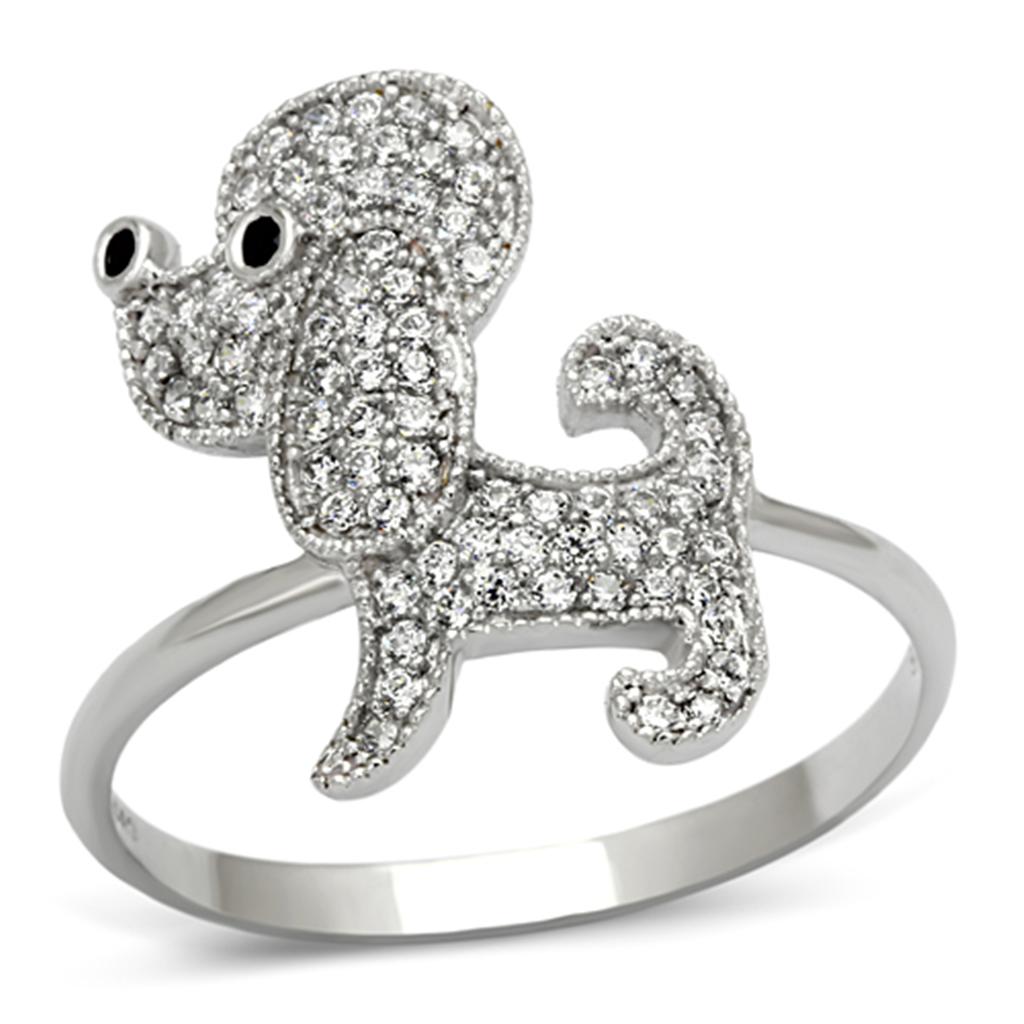 TS115 - Rhodium 925 Sterling Silver Ring with AAA Grade CZ  in Black Diamond-4