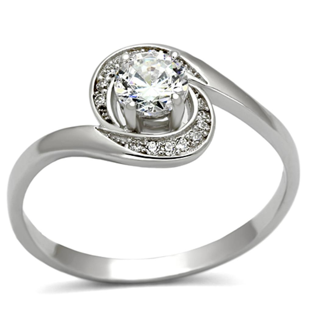 TS116 - Rhodium 925 Sterling Silver Ring with AAA Grade CZ  in Clear-4