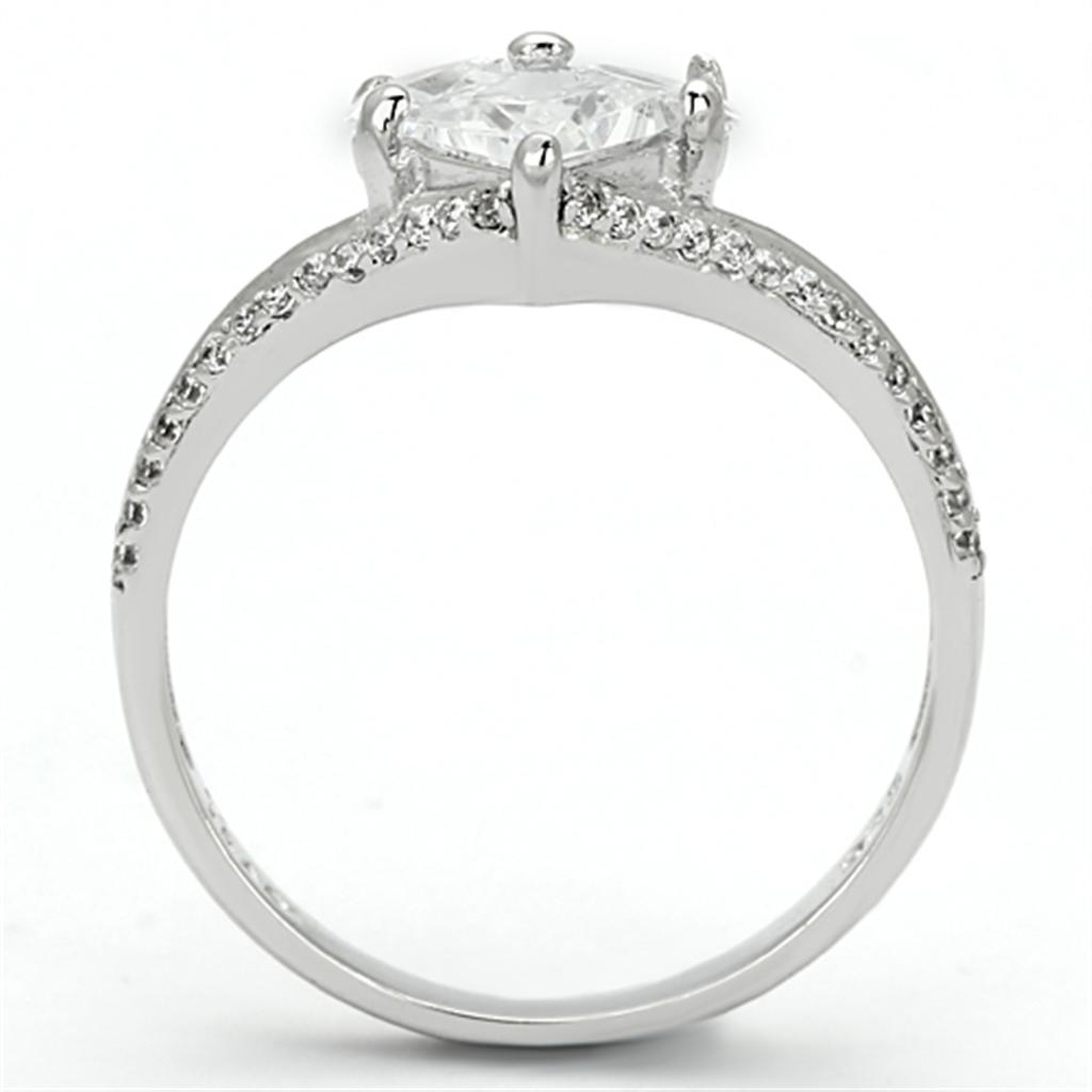 TS118 - Rhodium 925 Sterling Silver Ring with AAA Grade CZ  in Clear-2
