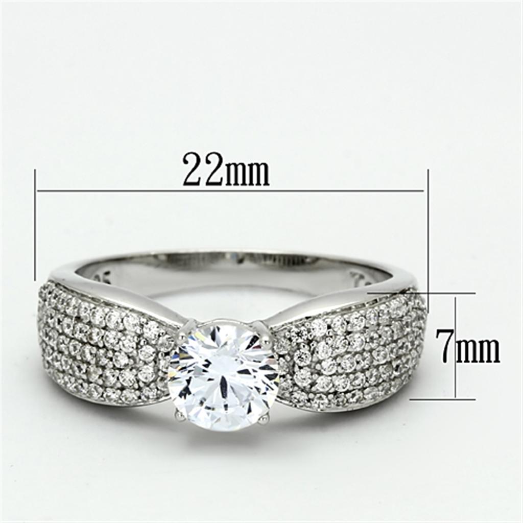TS119 - Rhodium 925 Sterling Silver Ring with AAA Grade CZ  in Clear-1