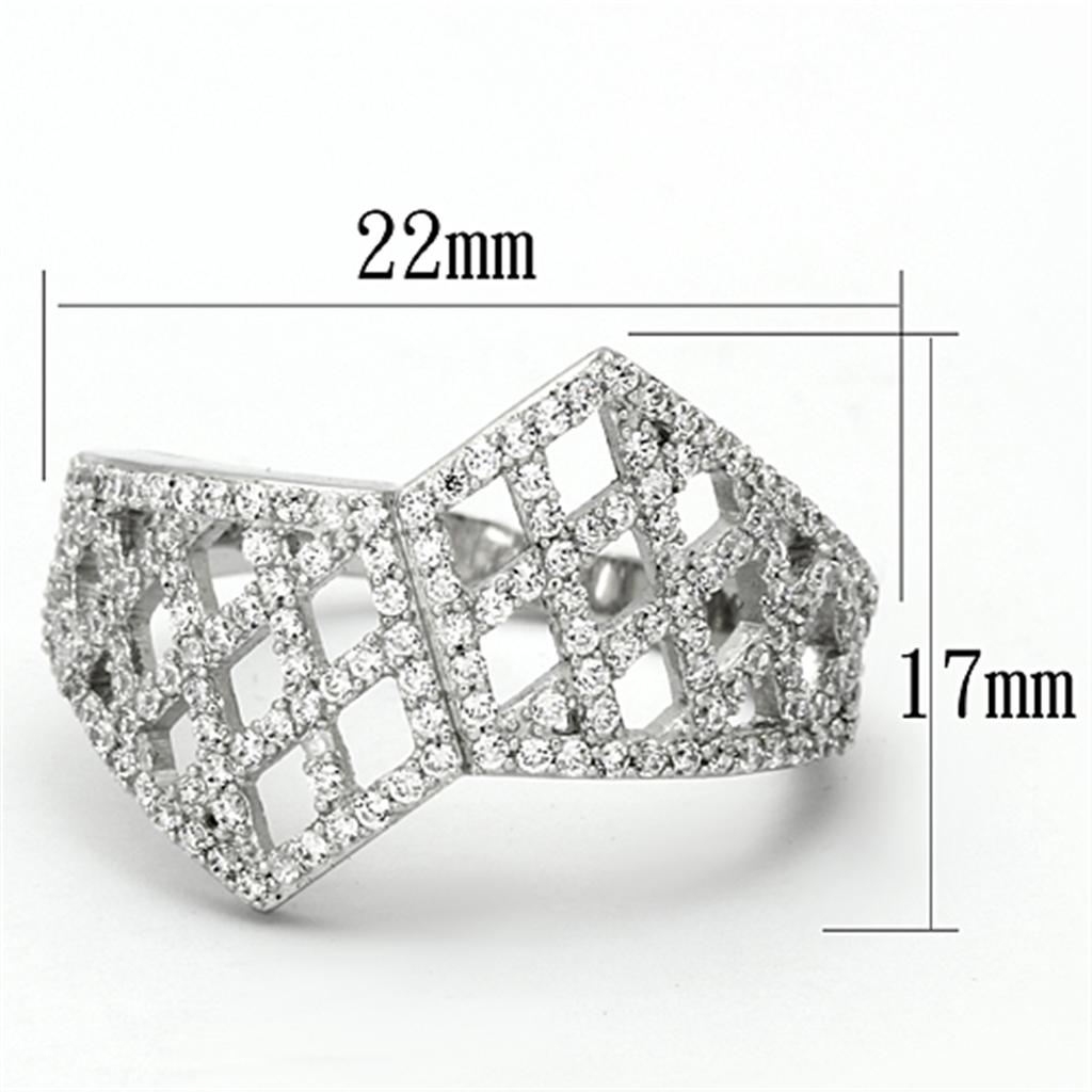 TS122 - Rhodium 925 Sterling Silver Ring with AAA Grade CZ  in Clear-1