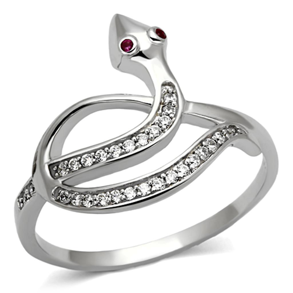 TS123 - Rhodium 925 Sterling Silver Ring with AAA Grade CZ  in Ruby-4