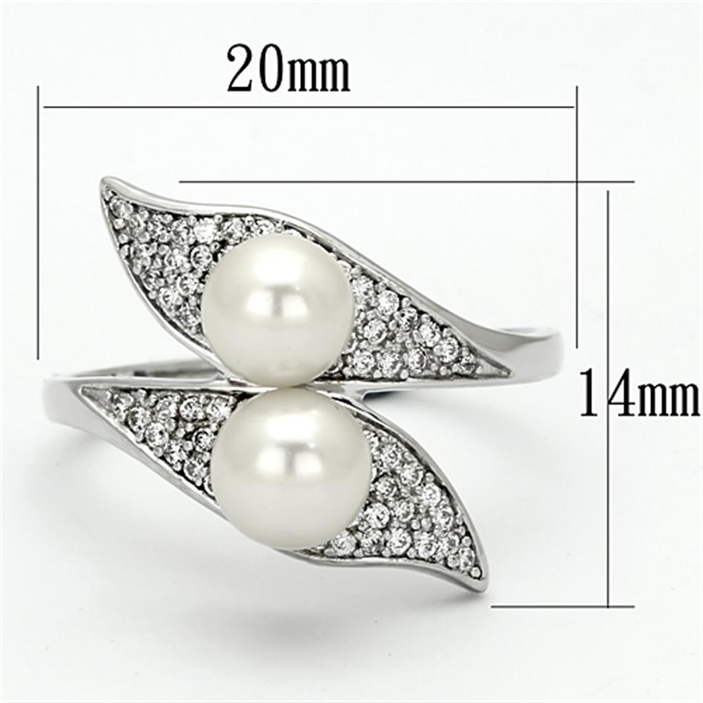 TS124 - Rhodium 925 Sterling Silver Ring with Synthetic Pearl in Citrine Yellow-1