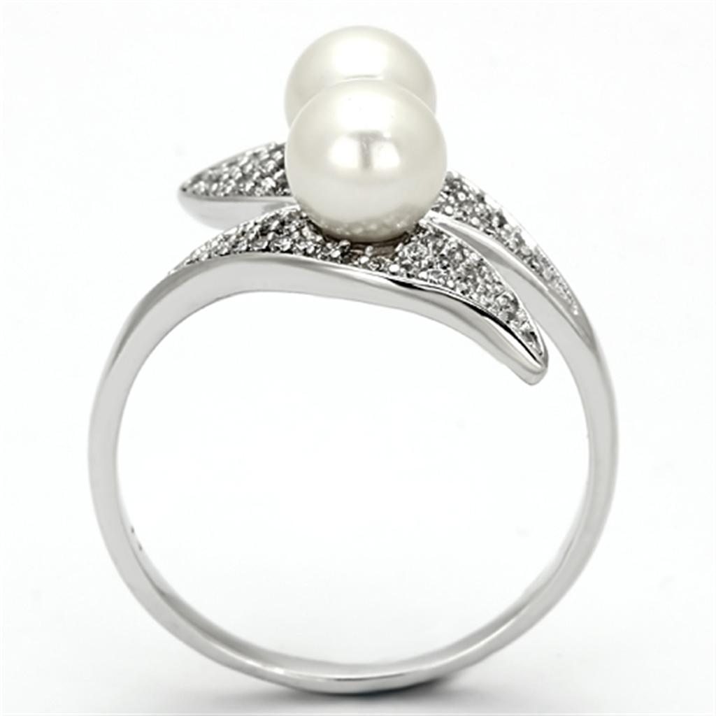 TS124 - Rhodium 925 Sterling Silver Ring with Synthetic Pearl in Citrine Yellow-2