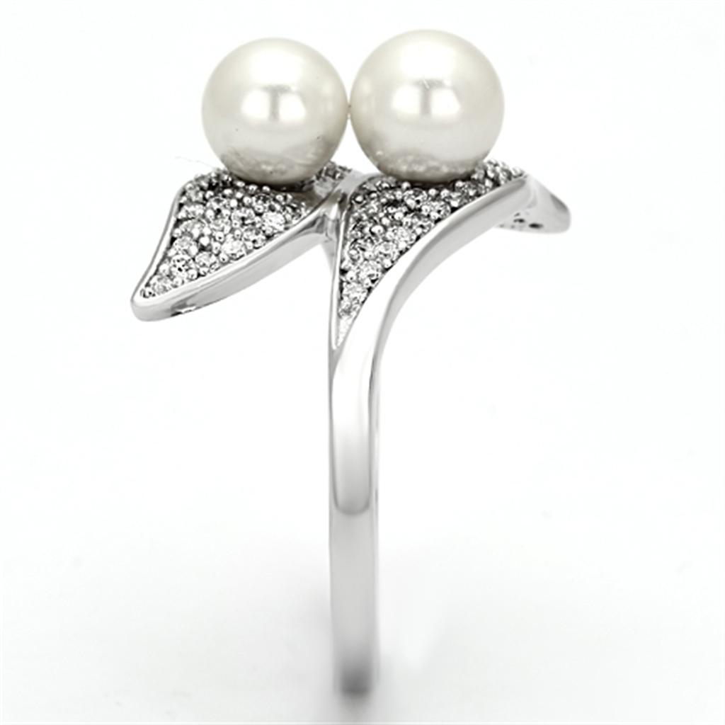 TS124 - Rhodium 925 Sterling Silver Ring with Synthetic Pearl in Citrine Yellow-3