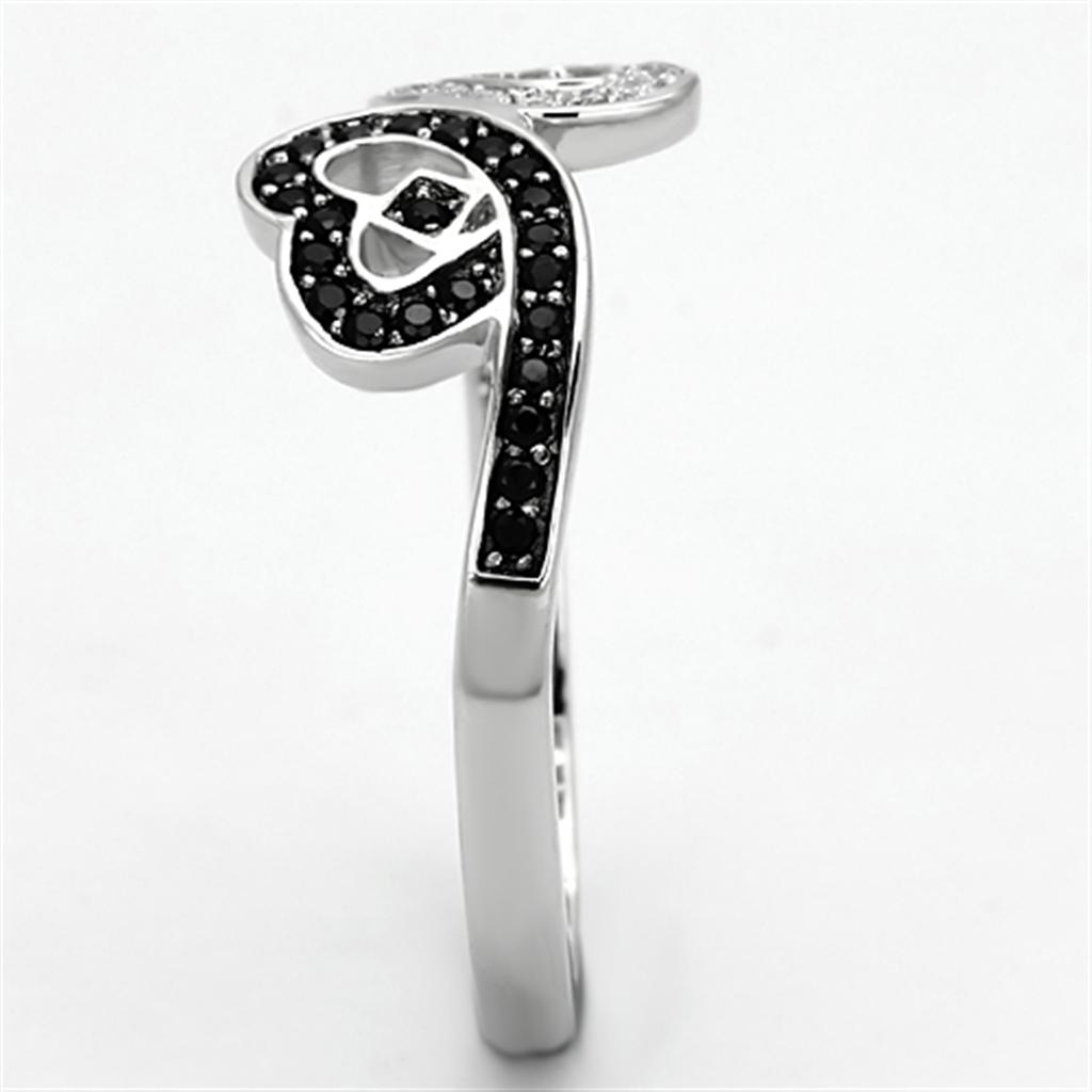 TS125 - Rhodium 925 Sterling Silver Ring with AAA Grade CZ  in Black Diamond-3