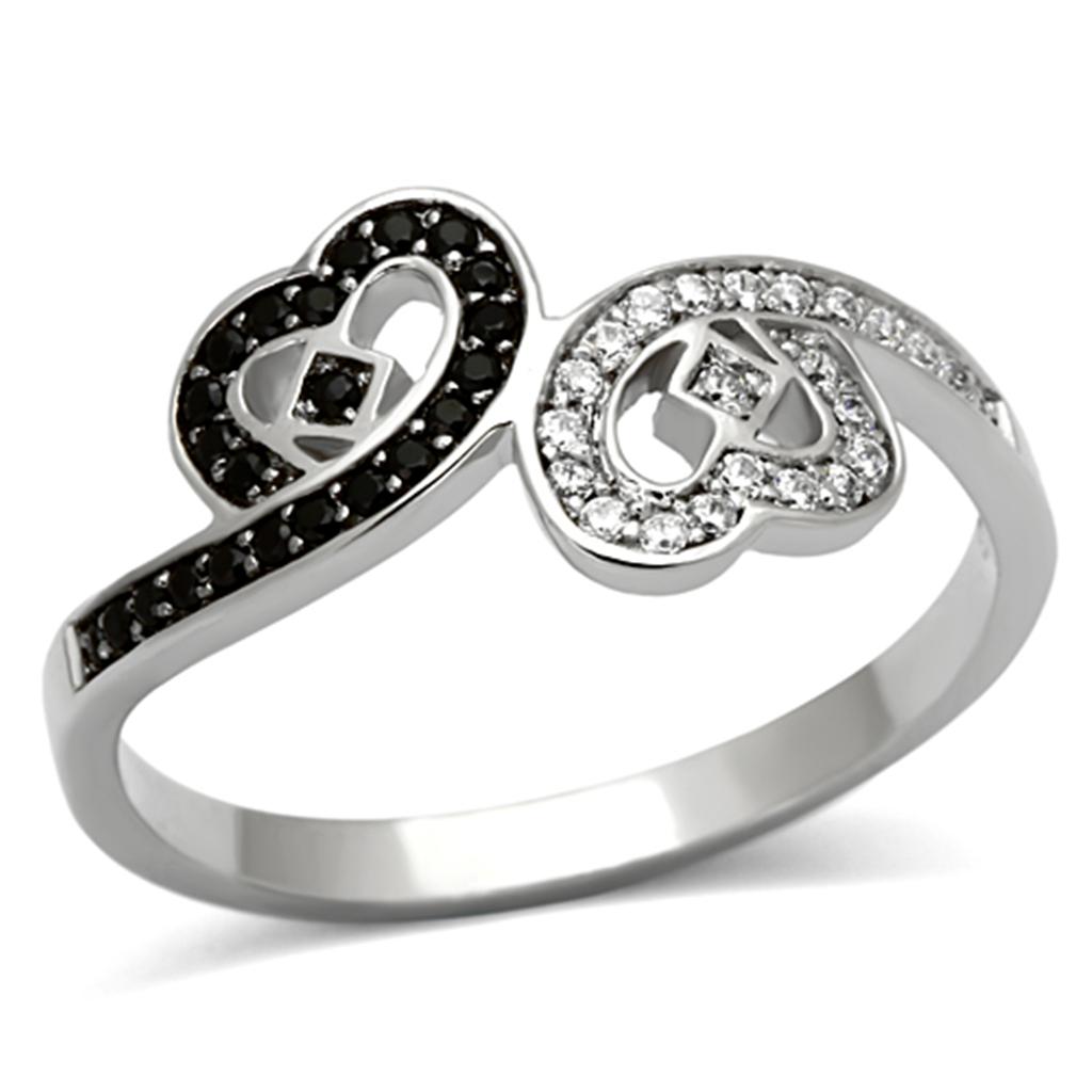TS125 - Rhodium 925 Sterling Silver Ring with AAA Grade CZ  in Black Diamond-4