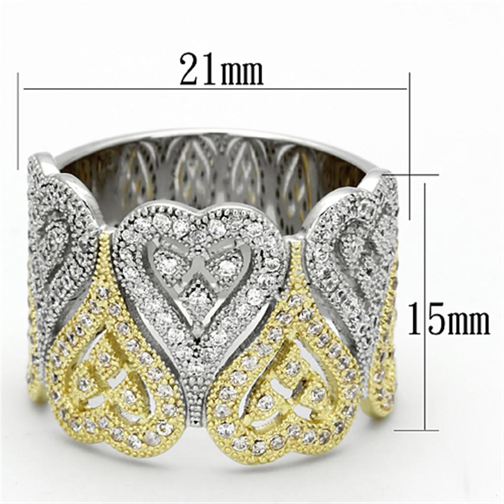 TS126 - Gold+Rhodium 925 Sterling Silver Ring with AAA Grade CZ  in Champagne-1