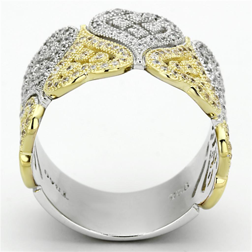 TS126 - Gold+Rhodium 925 Sterling Silver Ring with AAA Grade CZ  in Champagne-2