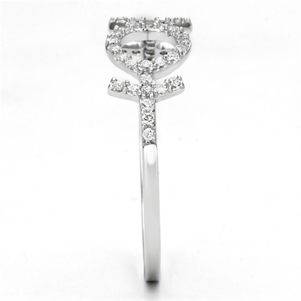 TS129 - Rhodium 925 Sterling Silver Ring with AAA Grade CZ  in Clear-3