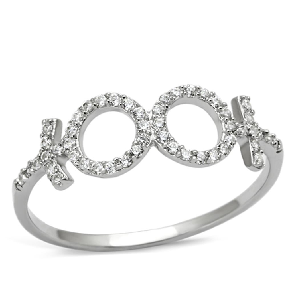 TS129 - Rhodium 925 Sterling Silver Ring with AAA Grade CZ  in Clear-4