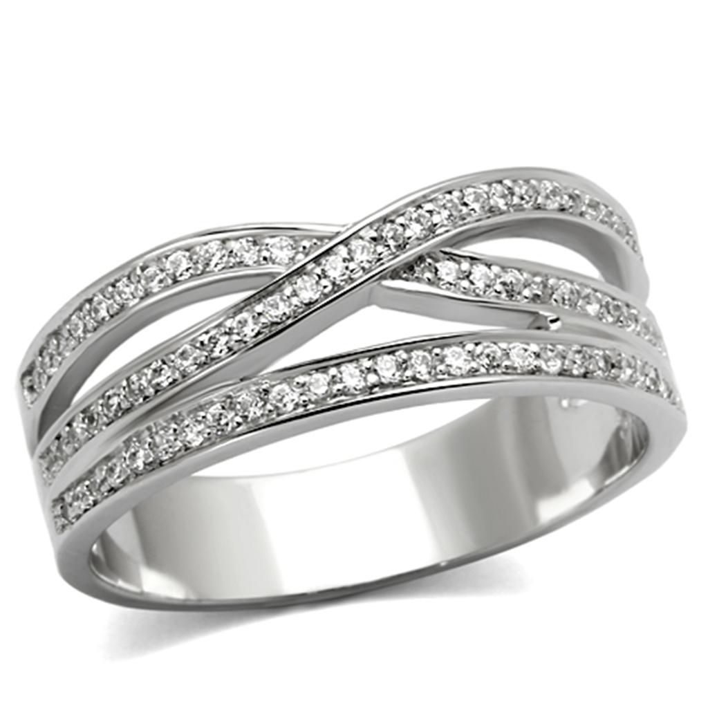 TS131 - Rhodium 925 Sterling Silver Ring with AAA Grade CZ  in Clear-4