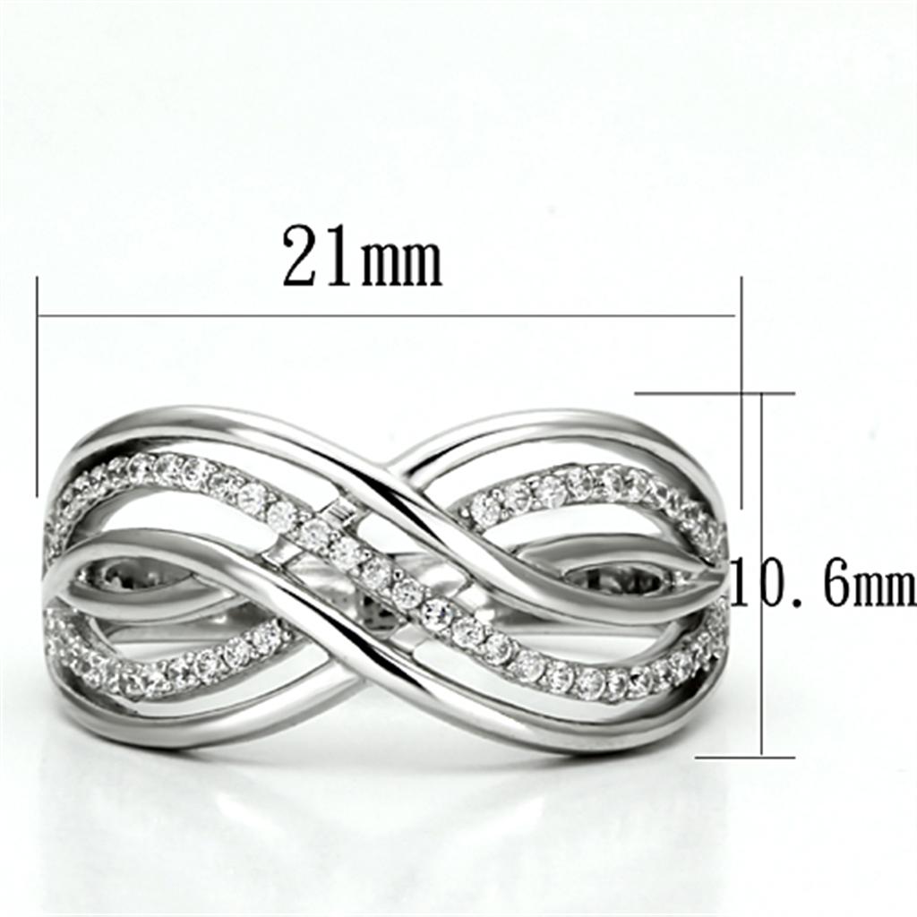TS132 - Rhodium 925 Sterling Silver Ring with AAA Grade CZ  in Clear-1