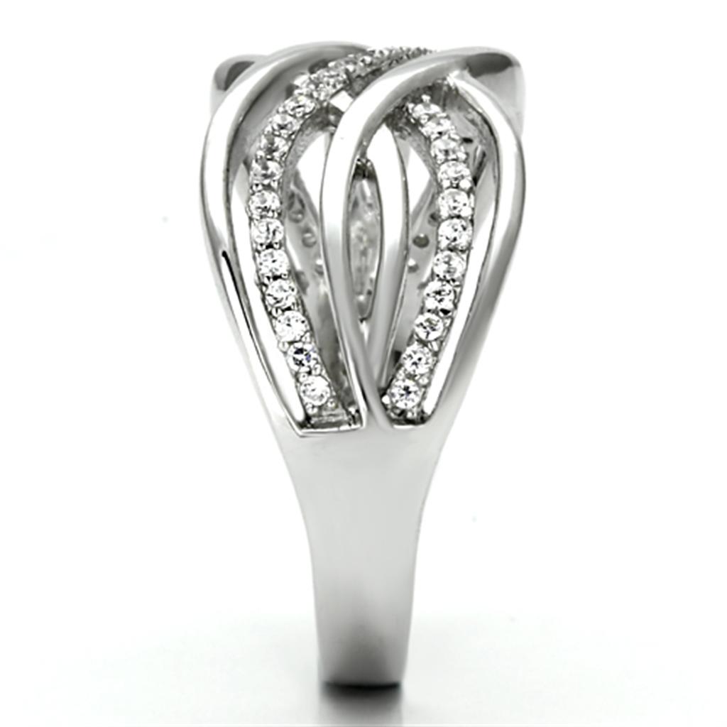 TS132 - Rhodium 925 Sterling Silver Ring with AAA Grade CZ  in Clear-3