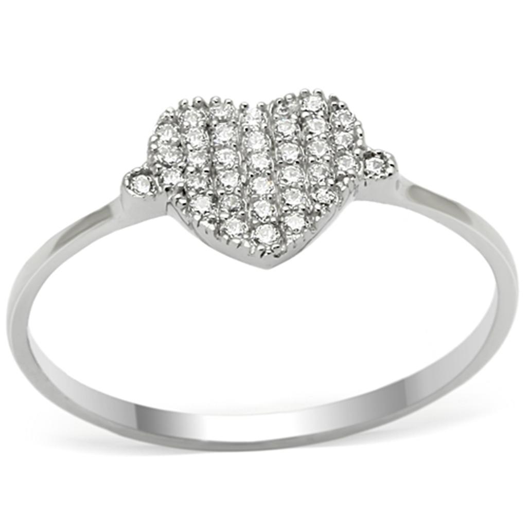 TS133 - Rhodium 925 Sterling Silver Ring with AAA Grade CZ  in Clear-4