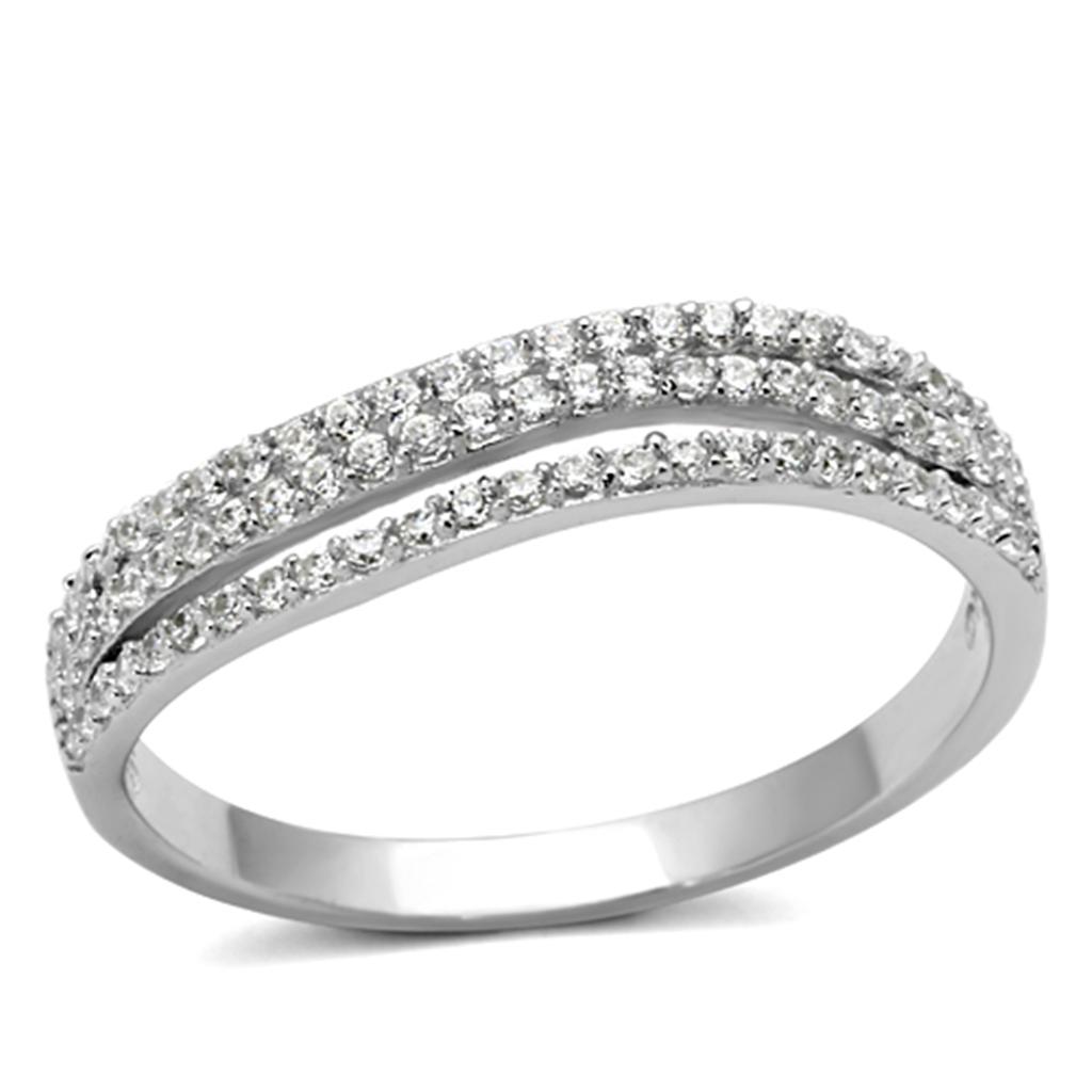 TS135 - Rhodium 925 Sterling Silver Ring with AAA Grade CZ  in Clear-4